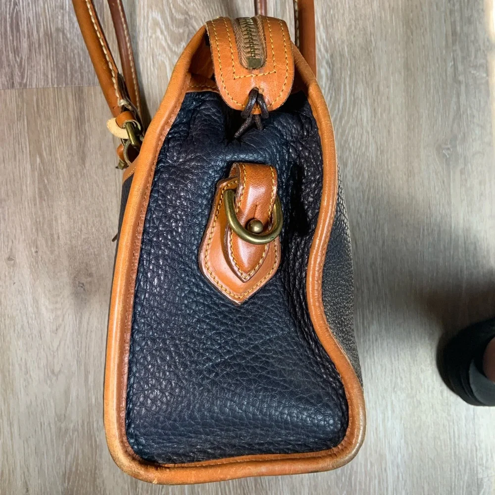 Dooney & Bourke Vintage Leather Satchel Navy Blue / Tan